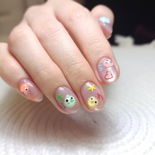 Hand-painted cartoon nail art